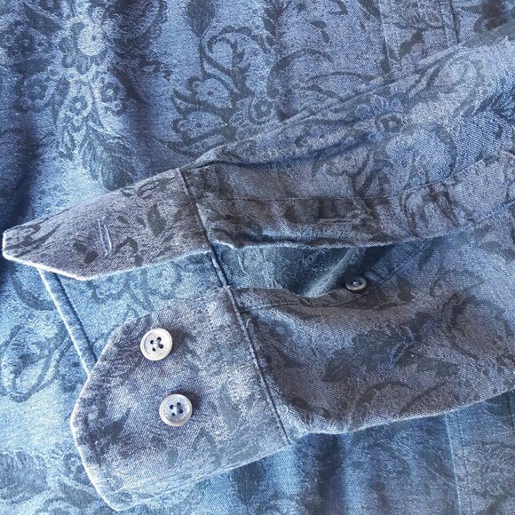 Bugatchi SZ M Classic Fit Tone on Tone Blue Woven Design Men's Button Up Shirt - Picture 6 of 12